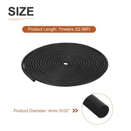 DTGN 4mm x 7meters(DXL) Foam Rubber Weather Seal Strip - 1Pack - Good for DIY Furniture - Round EPDM Foam Rubber Weather Stripping - Black