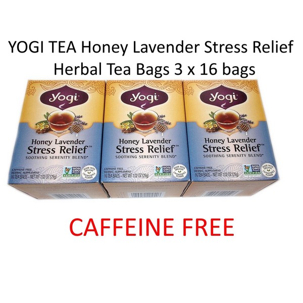 3 x 16 bags YOGI TEA Honey Lavender Stress Relief Herbal Tea Bags  CAFFEINE FREE