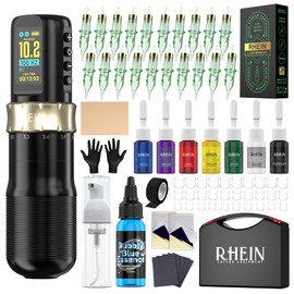 New Tattoo Gun Kit Rechargeable - Wireless Tattoo Machine with 1800mAh Battery，20 Needles, 7 Ink Colors, 30 Ink Cups Full Tattoo Supplies for Beginners & Artists