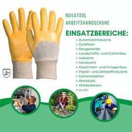 Novatool 4 Pairs of Men's Nitrile Gloves, Size 9, Nitrile, Yellow, EN388:2016 3111X, Work Gloves, Oil Resistant, Protective Gloves, Rose Gloves, Cateen Gloves