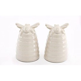 Summer Bee Hive Ceramic Cruet Set - Salt & Pepper Shakers/Holders - Cream - 8.3 cm