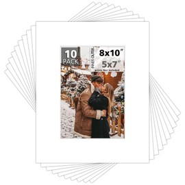 Mat Board Center, paquete de 10, 8 x 10 alfombrillas blancas para fotos de 5 x 7 – Blanco Core biselado mateas, 4 capas – libre de ácidos, tablero de fotos