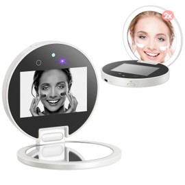 UV Camera for Sunscreen Test UV Mirror Sunscreen Camera, 3.8 Inch Rechargeable 2X Magnifying Vanity Mirror with Light Handheld Double-Sided Pocket Mirror for Skin Protection(White)