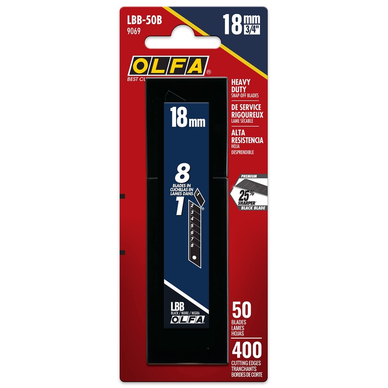 OLFA 18mm Heavy-Duty Ultra-Sharp, Snap Off Replacement Blades, 50 Blades