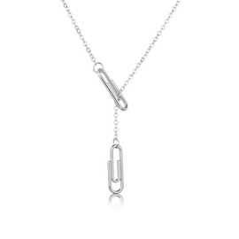 NOUMANDA Minimalist Paperclip Pendant Y Necklace Geometric Hollow Metal Frames Jewelry (silver)