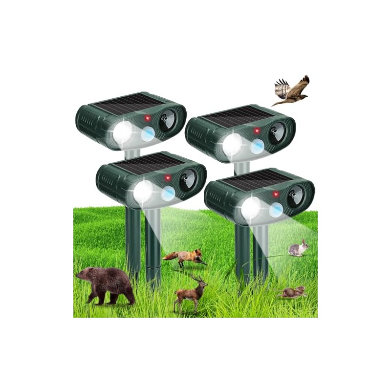 2026 Solar Animal Repellent Outdoor: 4Pack Ultrasonic Deer Repellent Devices