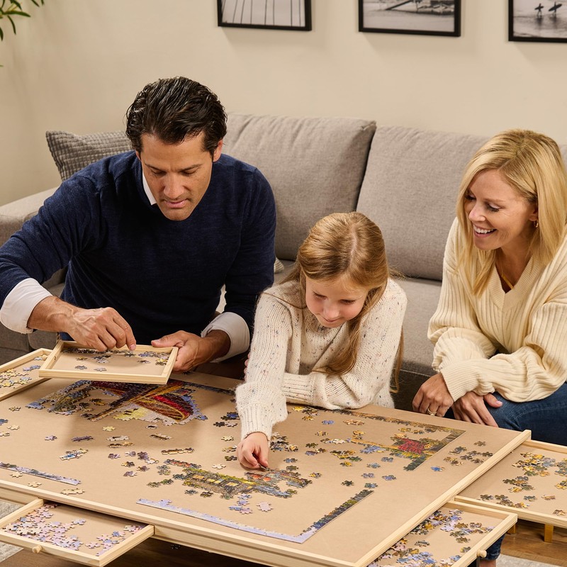 Rotating Wooden Puzzle Board for with 6 Storage Drawers &