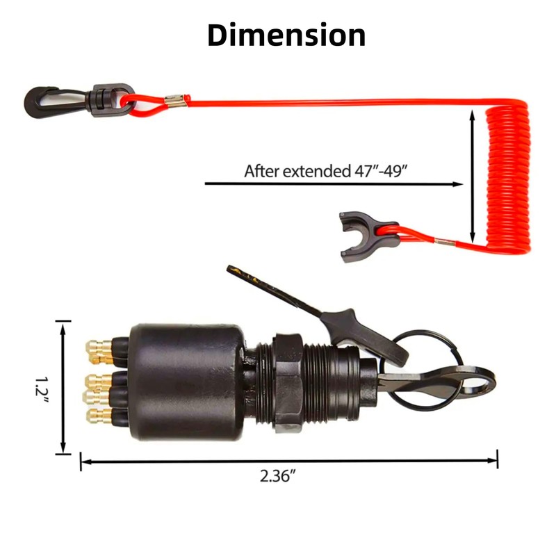 HeuroFosh 5005801 Boat Ignition Key Switch & Safety Lanyard Assembly