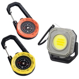Compass Hiking Survival, Compass with a Scale for Men/Kids with Small and Practical Camping Light, Ideal for Hiking, Backpacking, Camping Accessory, Carabiner Compass and Light (Yellow and Orange)