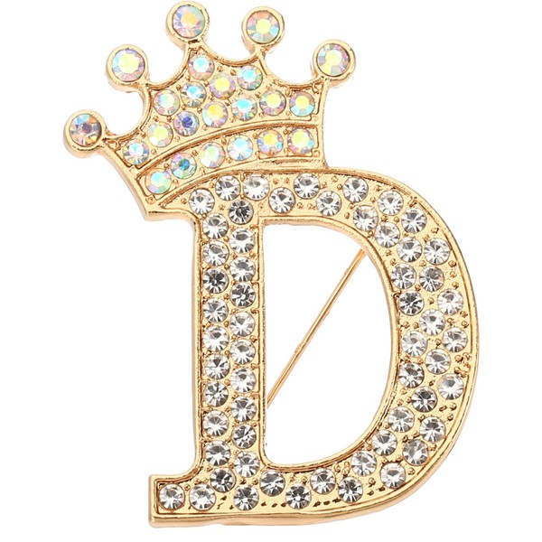 PATIKIL Letter Brooch Pins, Crown Initial Rhinestone Alphabet D Letter