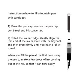 Zalantan Black Ink Cartridge for Fountain Pen Ink Cartridge Refillable Business Writing Pens Disposable Ink Pen Refills 3.4 mm Bore Diamete Set of 60 Refill