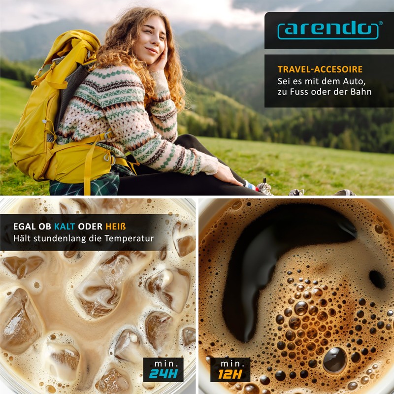 Arendo - Thermos Flask 1 Litre Stainless Steel - with