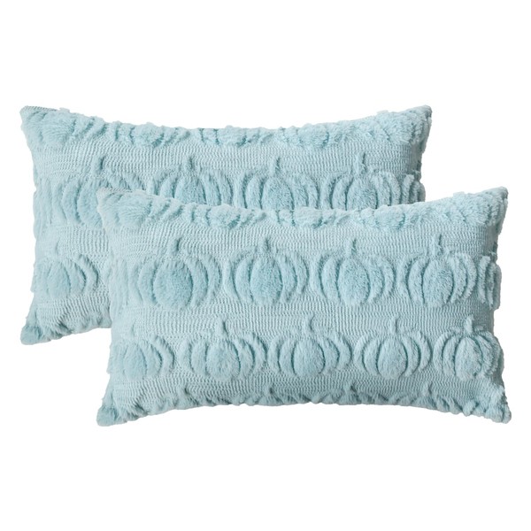 Artoid Mode Soft Plush Faux Fur Blue Pumpkins Autumn Cushion
