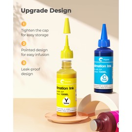 Hiipoo Sublimation Ink Refilled Bottles with Heat Tape Refill for ET2400 XP4105 XP4100 ET2720 ET2760 ET2750 ET4800 ET-2800 ET-2803 ET-2850 Inkjet Printers Heat Press Transfer on Mugs T-Shirts（BCMY）