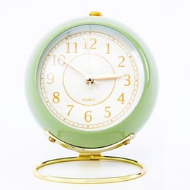 Small Round Clock Circular Base Mute Corrosion Resistance Quartz Bedside Alarm Clock with Night Light for Bedroom School Olive Green
