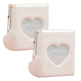 Changyeah 3 Inch Small Photo Album 2 Pcs, Mini Photo Album with Love Heart Pendant, Heart Hollow Card Binder Photo Album Photo Card Holder for Cards Album Mini Collect, White