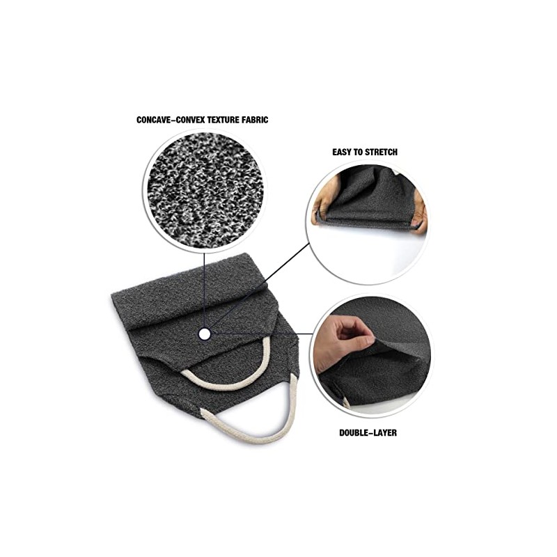 Evridwear Estropajo exfoliante de espalda con asas, dos lados para
