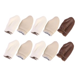 FRCOLOR 5 Pairs Cowhide Index Finger Thimble Protectors Durable Needle Finger Cots with Thumb Guard for Sewing and Crafting Safety Random Color