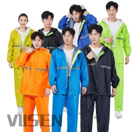 VIISEN Men's Raincoat, Top and Bottom Set, Bicycle, Rain Gear, Rain Cover, Storage Bag Included, Rainwear Set, Unisex, Double Brim Included, Reflective Tape, For Rainy Season, Ultra Waterproof,