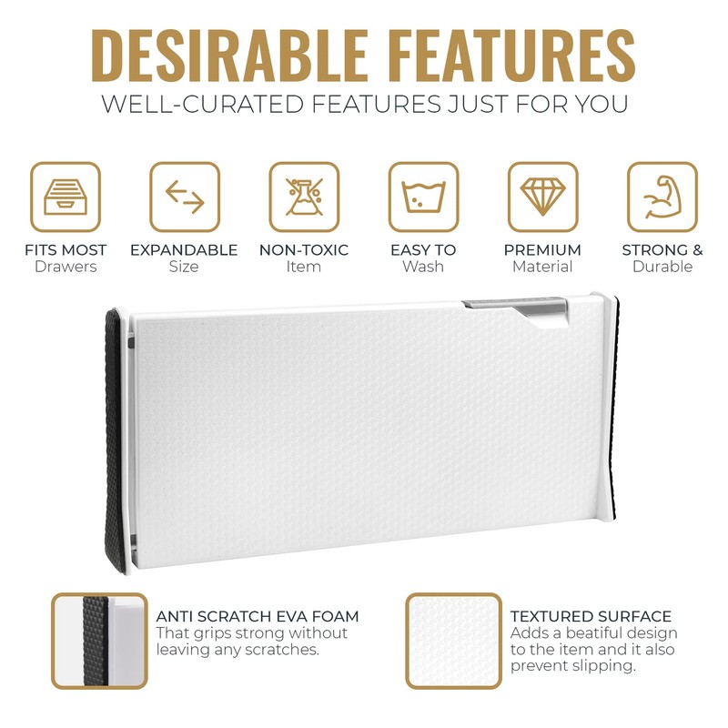 RAPTUROUS Adjustable Deep Drawer Divider – 6" Tall, Expandable 13-22",