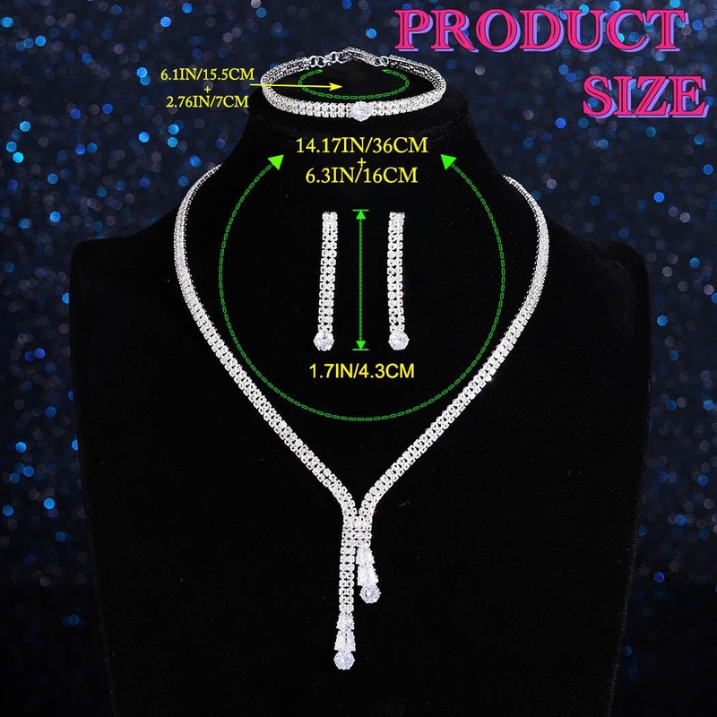 Rhinestone Silver Jewelry Set Bridal Necklace Earrings for Women