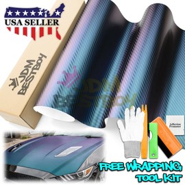 Free Tool Kit Purple Teal Chameleon Carbon Fiber Vinyl Wrap Bumper Sticker Decal Film - 60"x180" (5FTx15FT)