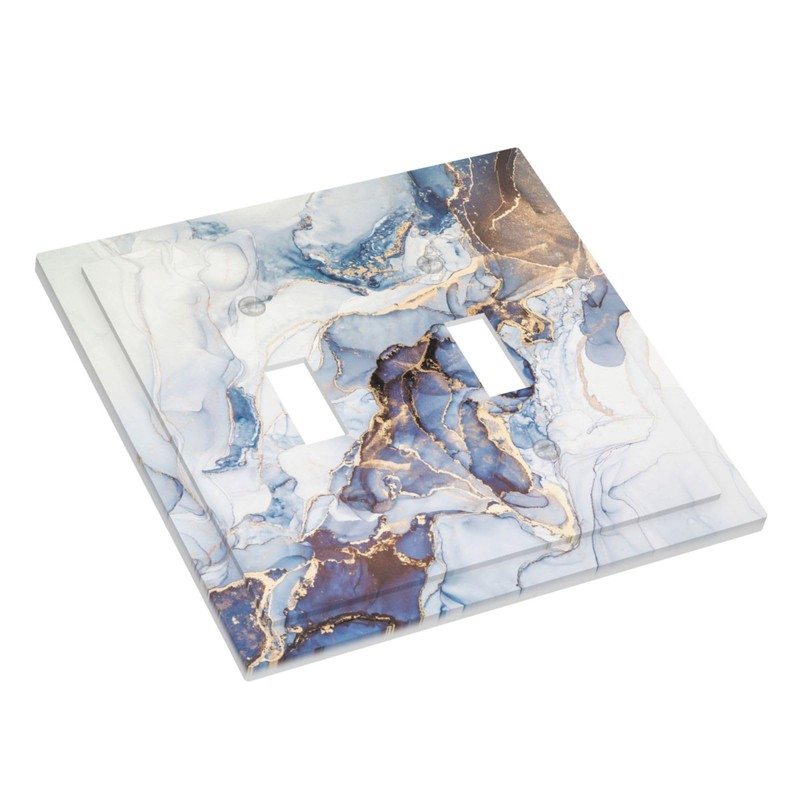 Modern Abstract Blue Gold Marble Light Switch Cover 2-Gang Double