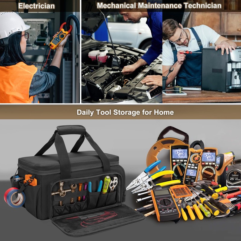 14-Inch Tool Bag with Anti-friction Bottom, Hand Tool Storage Organizer