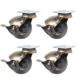 1.5 Inch Swivel Caster Wheels 360 Degree Rotating Ball Caters Wheel Top Plate Hooded Furniture Caster 44Lbs Capacity,Pack of 4 (Ball Caster + Brake)