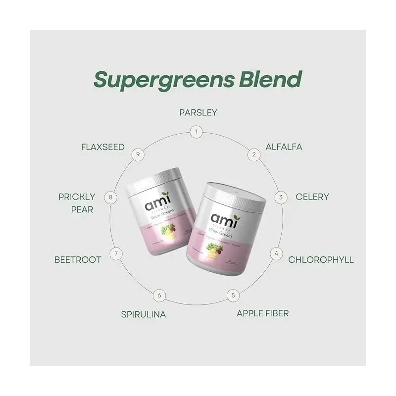 Polvo Ami Fitness Glow Green Colágeno Probióticos Jugo Verde