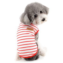 Zunea Dog Shirts for Small Dogs Summer Puppy Pet Clothes T-Shirts Soft Cotton Vest Striped Breathable Sleeveless Tank Top Pet Cats Chihuahua Basic Tee Shirt Apparel for Dogs Girls Boys Red S