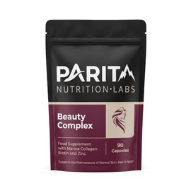 Parita Beauty Complex - High Potency Marine Collagen 200mg, Biotin 10,000mcg & Zinc Supplement - 90 Capsules (3-Month Supply) - Supports Hair Growth, Strong Nails & Radiance Skin - Made in the UK