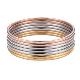 Lázuli Accesorios Set de Pulseras, Acero Inoxidable con Chapa de Oro 18k, 6.8 cm de Diámetro, 7 Piezas (Oro Rosa, Plateado)