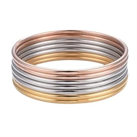 Lázuli Accesorios Set de Pulseras, Acero Inoxidable con Chapa de Oro 18k, 6.8 cm de Diámetro, 7 Piezas (Oro Rosa, Plateado)