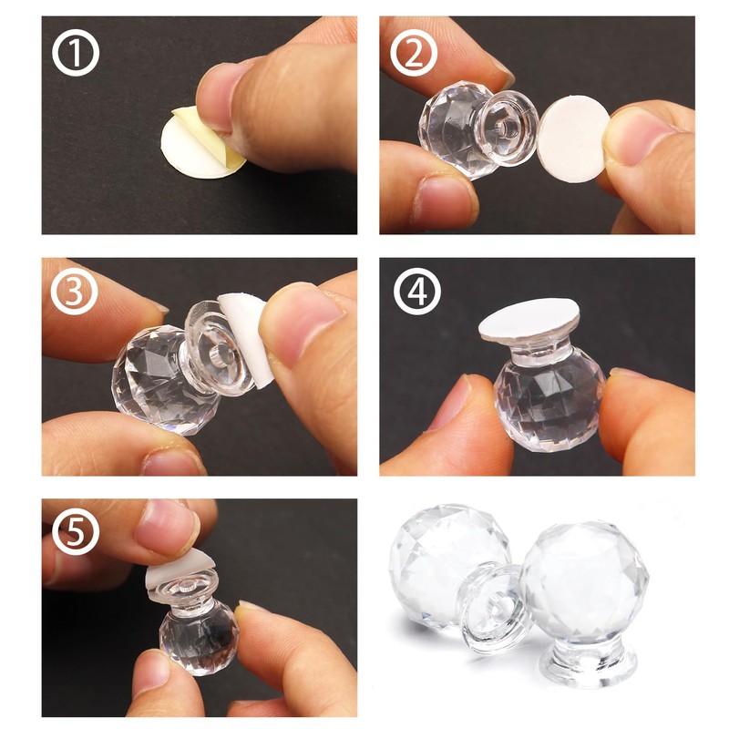 Yinpecly 12PCS Mini Acrylic Pull Knobs, Self Adhesive Cabinet Pull