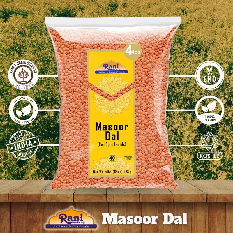 Rani Masoor Dal (Indian Red Lentils) Split Gram, 64oz (4lbs)