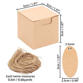 Belle Vous Pack of 100 Gift Boxes with Lids Made of Brown Kraft Paper, 5 x 5 x 5 cm, Square Cardboard Boxes with Lid and Jute String for Crafts, Party & Wedding Favours, Easy to Assemble