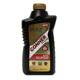 Gonher - Aceite para Motor de Automovil Sintetico GO PRIME SAE 0W-20 API SP (946ML) | Aceites y lubricante para diferentes vehículos | Auto Oil
