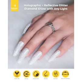 BURANO Reflective Gel Nail Polish, 7.3ml Reflective Diamond Nail Glitter Gel Polish, Sparkly Summer Color Gel Polish Holographic Glitters Shiny Gel Polish UV Lamp Required (Silver JL1)