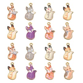 KitBeads 40pcs Enamel Fox Charms Flower Printed Animal Charms Cartoon Wild Animal Cute Fox Charms for Jewelry Making Bracelets Bulk