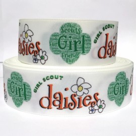 GROSGRAIN RIBBON 5/8", 7/8", 1.5", 3" GIRL SCOUTS DAISIES G25 Printed - 1 YARD, 7/8"