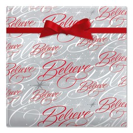 Current Believe Silver Christmas Rolled Wrapping Paper - Premium Jumbo 23-Inch x 32-Foot Gift Wrap Roll, 61 Square Feet Total