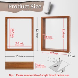 REDHUGO Wooden Dried Flower Frame, Floating Wood Shadow Box Frame for Pressed Flowers Double Acrylic Picture Frame Tabletop DIY Gifts for Family Friends Rectangle Dark Brown 10×12 inches (FRAME ONLY)