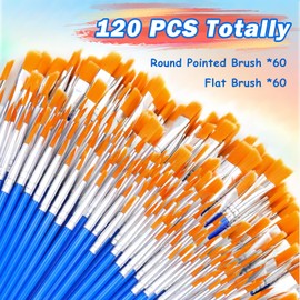 Small Paint Brushes Bulk 120 Pcs - Flat & Round Tip for Acrylic Watercolor Canvas Face Painting, Kids Classroom Art Supplies & Touch Up Kits