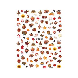 Generic Autumn Leaf Maple Nail Sticker Thanksgiving Pumpkin Harvest Turkey Squirrel Deer Xh351Nail Wraps Stickers Manicure Supplies for Women Nails Full Long Lasting Easy Apply and Remove