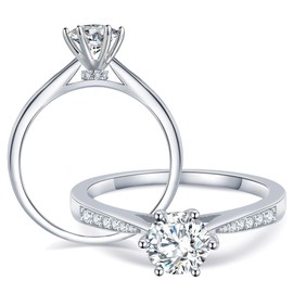 Moissanite Wedding Engagement Ring 1 Carat Classic 6 Prong Lab Created Diamond Anniversary Ring 925 Sterling Silver Solitaire Diamond Promise Ring for Women size 5-20