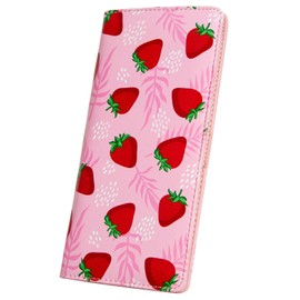 AIRMORS Wallet Women Leather Credit Card Holder with RFID Blocking Large Capacity Slim zipper Wallets for Men Minimalist Coin Purse long clutch wallet (Strawberries)