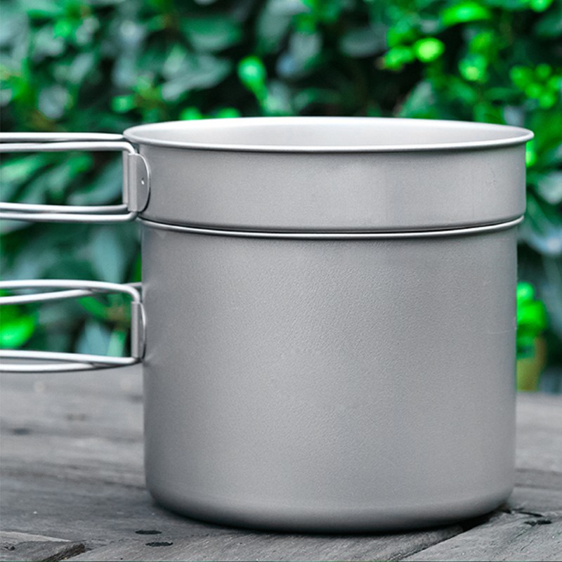 1100ML / 1600ML Titanium Pot Pan Set Super Lightweight Camping
