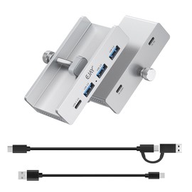 EJAY Mountable 4Ports USB3.0 HUB Alu Desktop Clamp Type C USB3.0 Splitter for Desk/Monitors with Extra Power Supply Port,59inches Data & 39inches Power Cables-5Gbps (BJ-3A1C-SV)