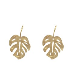 Gold Plated Palm Leaf Dangle Earrings for Women Bohemian Vintage Cutout Matte Chic Monstera Leaves Summer Tropical Plant Lightweight Hook Earrings for Minimalist Birthday Christmas Fashion Jewelry Gifts (Gold)